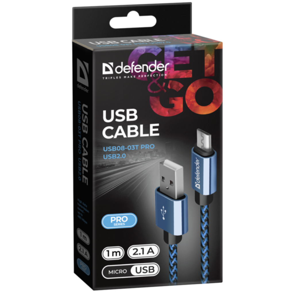 Дата кабель USB 2.0 AM to Micro 5P 1.0m USB08-03T blue Defender (87805) - зображення 3