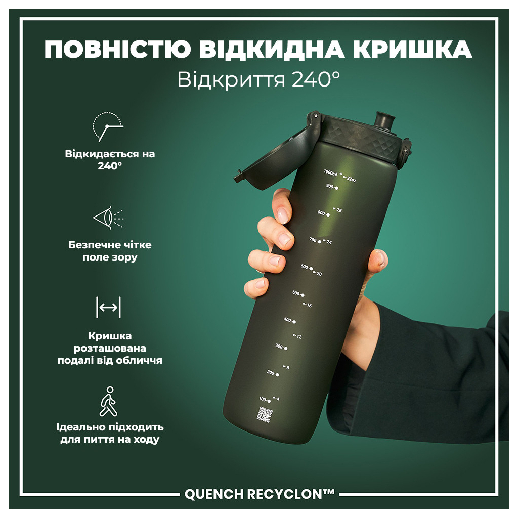 Пляшка для води ION8 OneTouch 1000 мл BPA Free, Dark Green (I8RF1000DGRE) - зображення 3