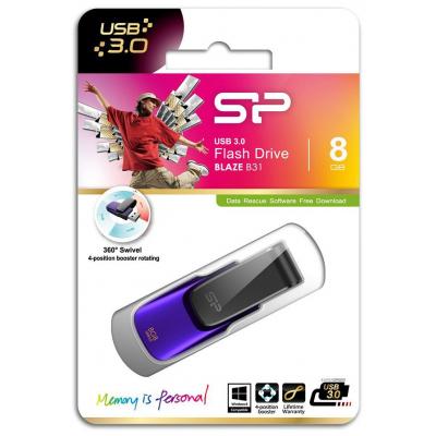 USB флеш накопичувач Silicon Power 8GB Blaze B31 Purple USB 3.0 (SP008GBUF3B31V1U) - зображення 4