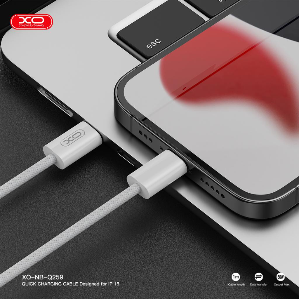 Дата кабель USB-C to USB-C 1.0m 60W White XO (XO-NB-Q259-WH) - зображення 6