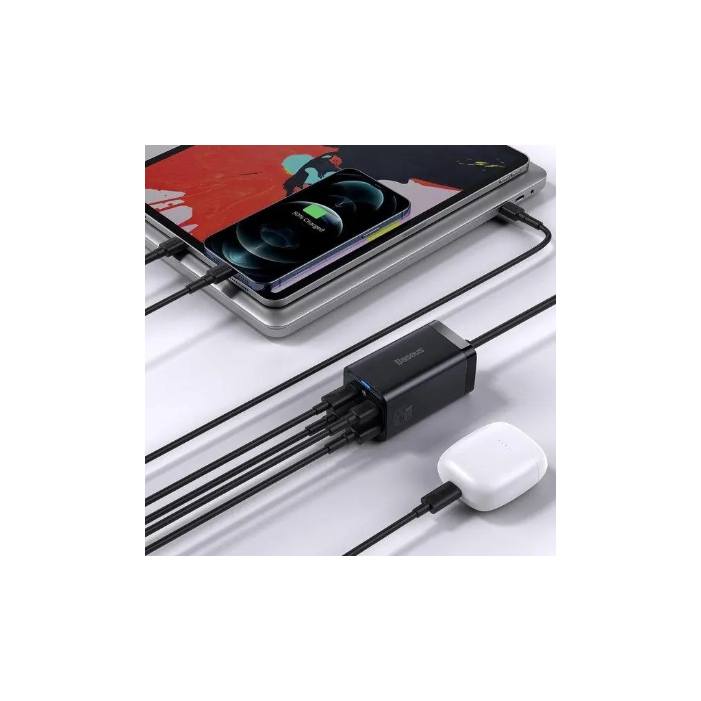 Зарядний пристрій Baseus 2xUSB-C 65W + 2xUSB GaN + cable USB-C to USB-C 100W 1.0m black (CCGP040101) - зображення 10