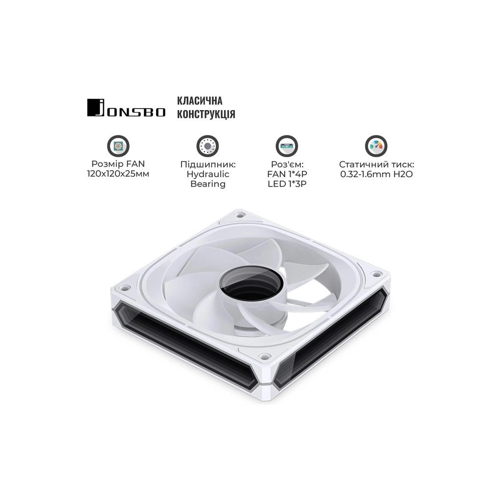 Кулер до корпусу JONSBO FR-505WR Reverse ARGB White - зображення 7