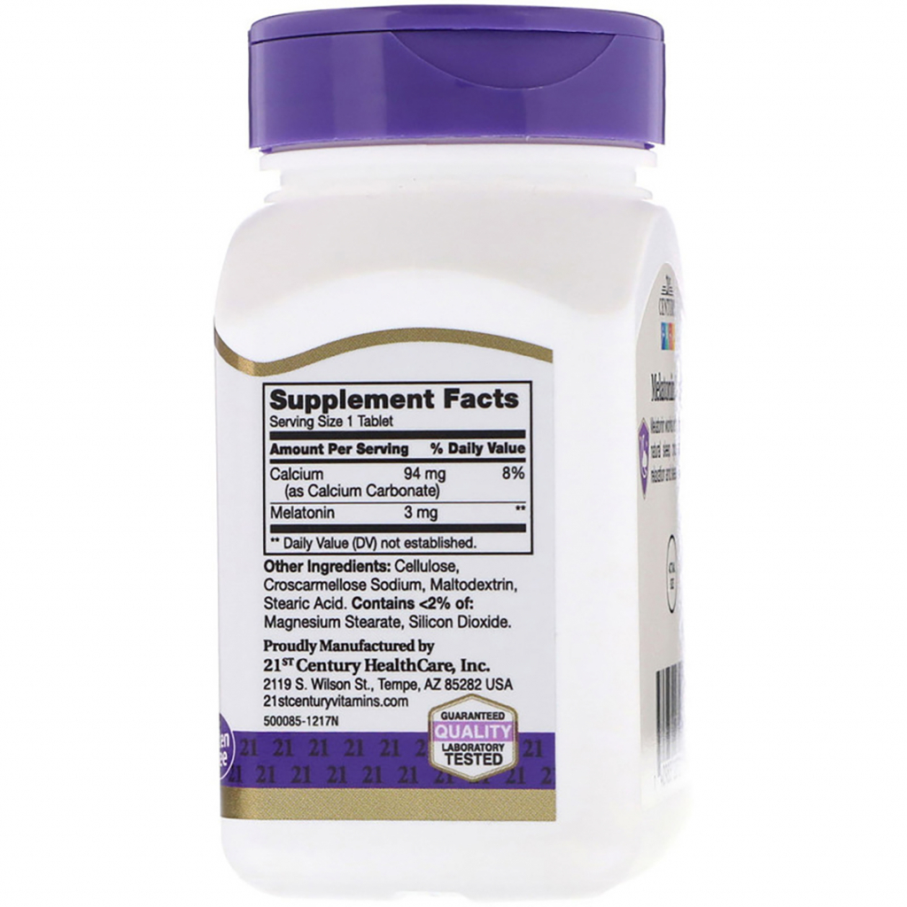 Амінокислота 21st Century Мелатонін, 3 мг, 200 таблеток (CEN22721) - зображення 2