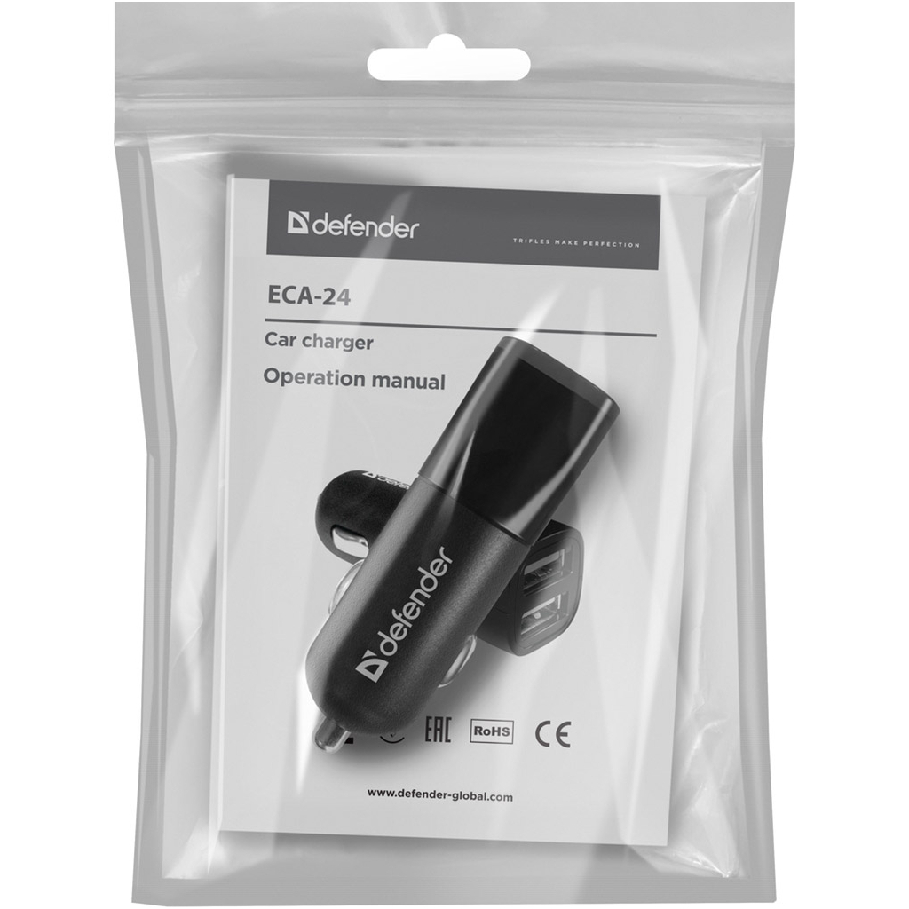 Зарядний пристрій Defender 2xUSB 12W 2.1A ECA-24 (83824) - зображення 3