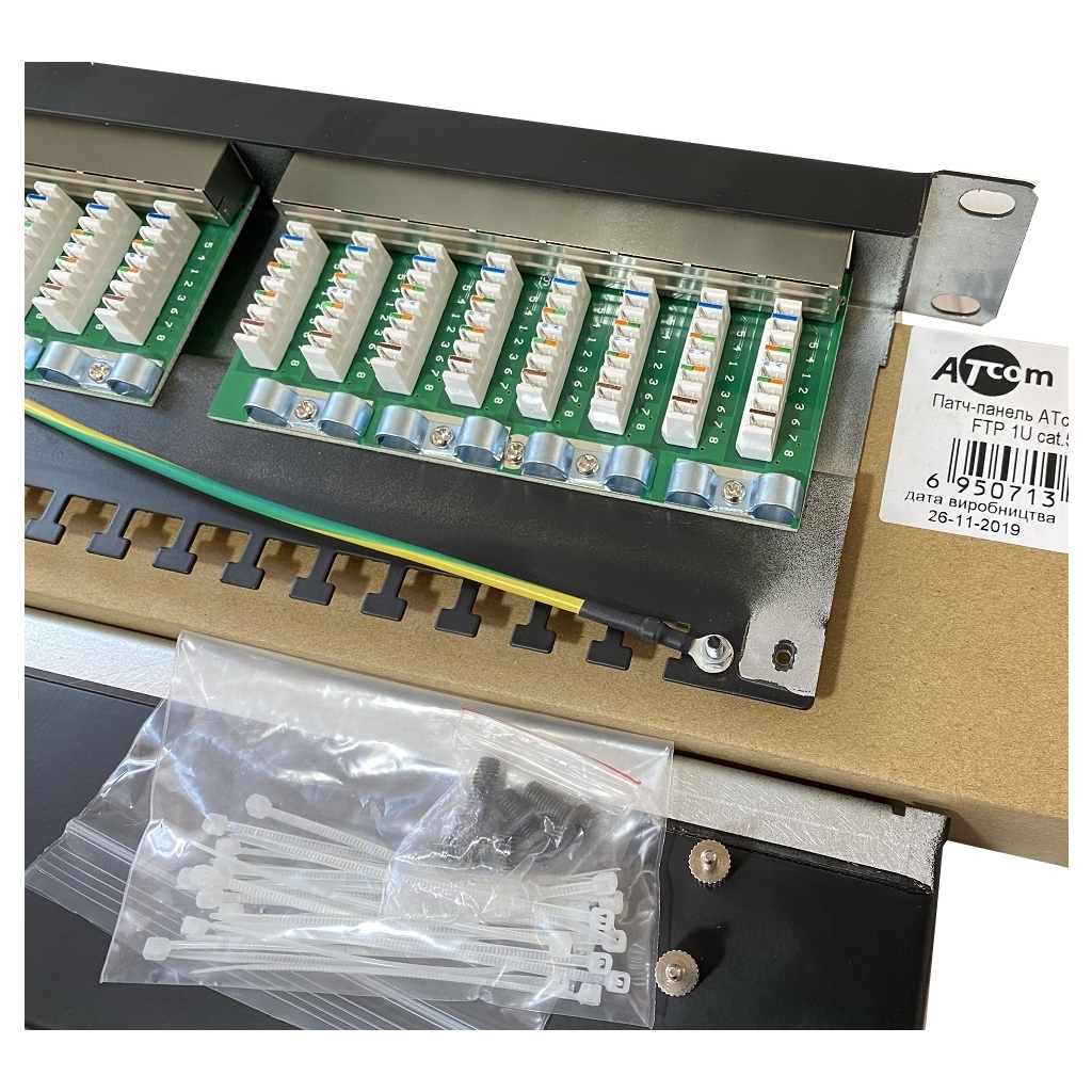 Патч-панель 19" 24хRJ-45 FTP 1U cat.6, в зборі, Organizer Atcom (FP6224) - изображение 1