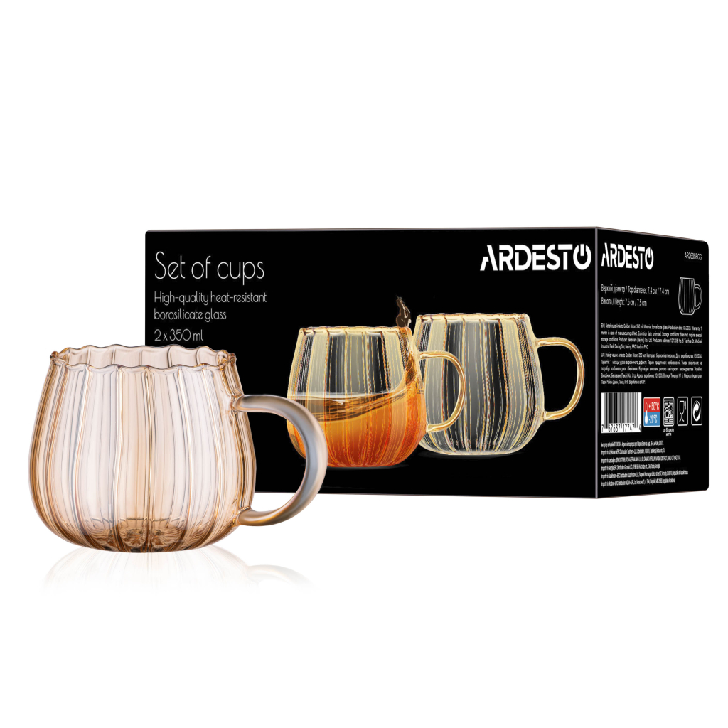 Набір чашок Ardesto Golden Moon 350мл, 2шт, боросилікатне скло, прозора (AR2635BGG) - зображення 4