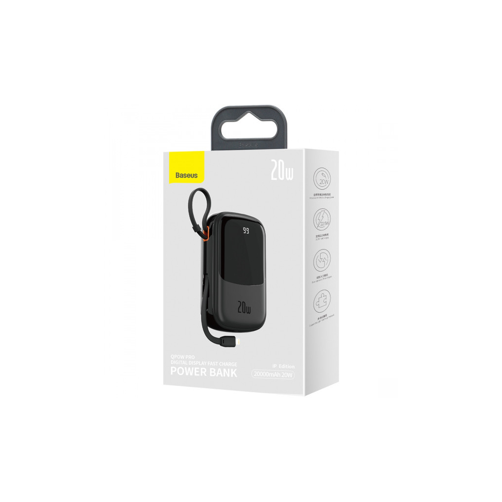 Батарея універсальна Baseus Qpow 20000mAh 20W, PD/3.0, QC/3.0, built-in lightning, black (PPQD060201) - зображення 4