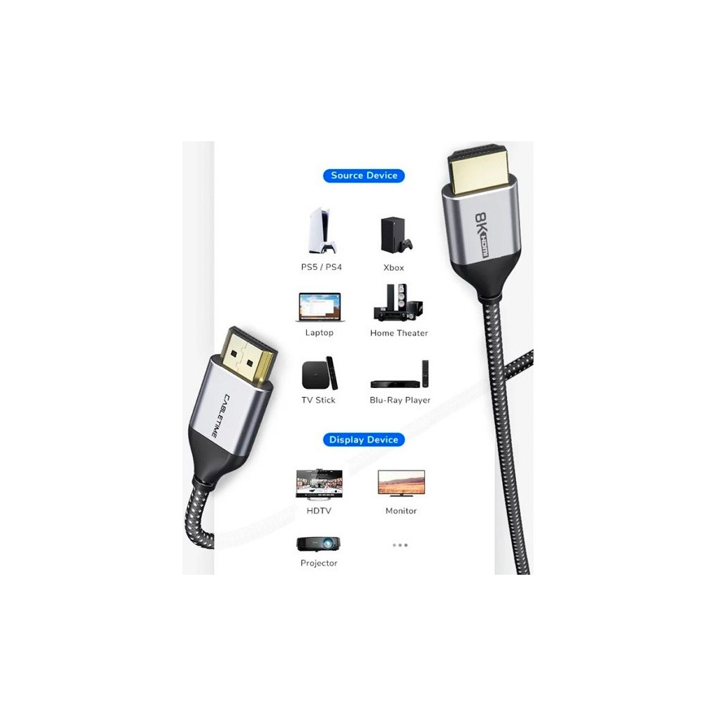 Кабель мультимедійний HDMI to HDMI 1.0m v2.1 Cabletime (CA914661) - изображение 4