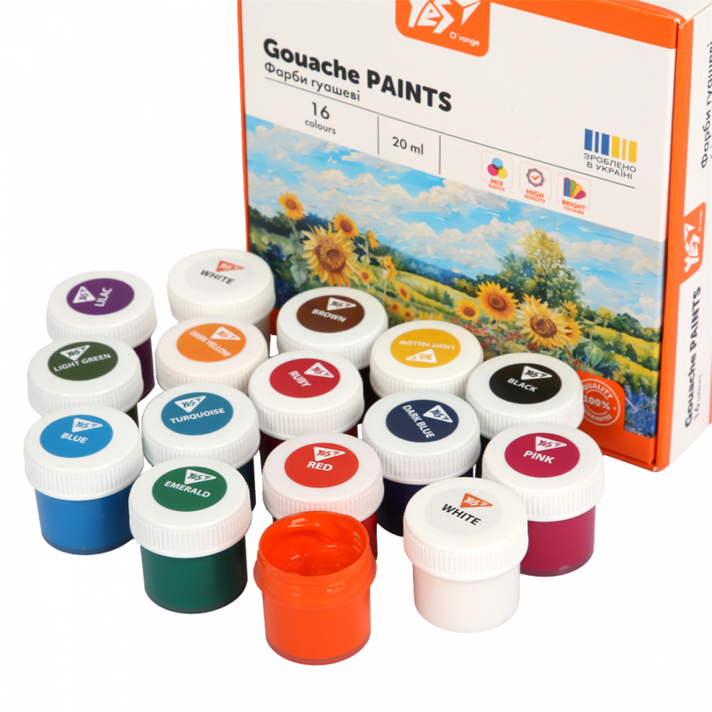 Гуашеві фарби Yes Orange Line 16 кольорів по 20 мл (230433) - изображение 3