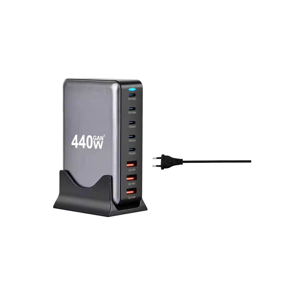 Зарядний пристрій XoKo 2xUSB-С PD100W + 3xUSB-С PD65W + 3xUSB QC18W 440W GaN (QC-400) - зображення 4