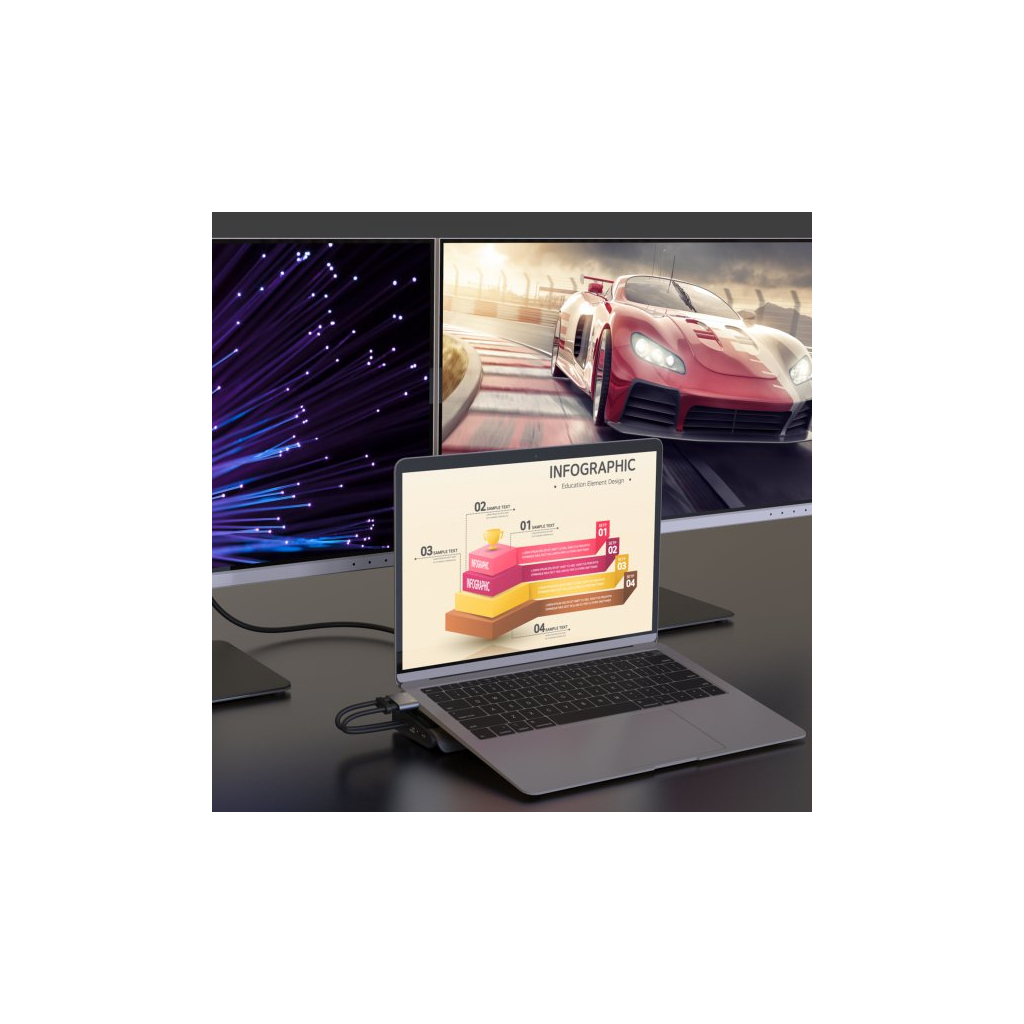 Порт-реплікатор J5create Dock-Station USB-C 10Gbps, 12-in-1 (слот M2 NVMe/хаб/HDMI/DP/PD/картрид/LAN) (JCD552-N) - зображення 7