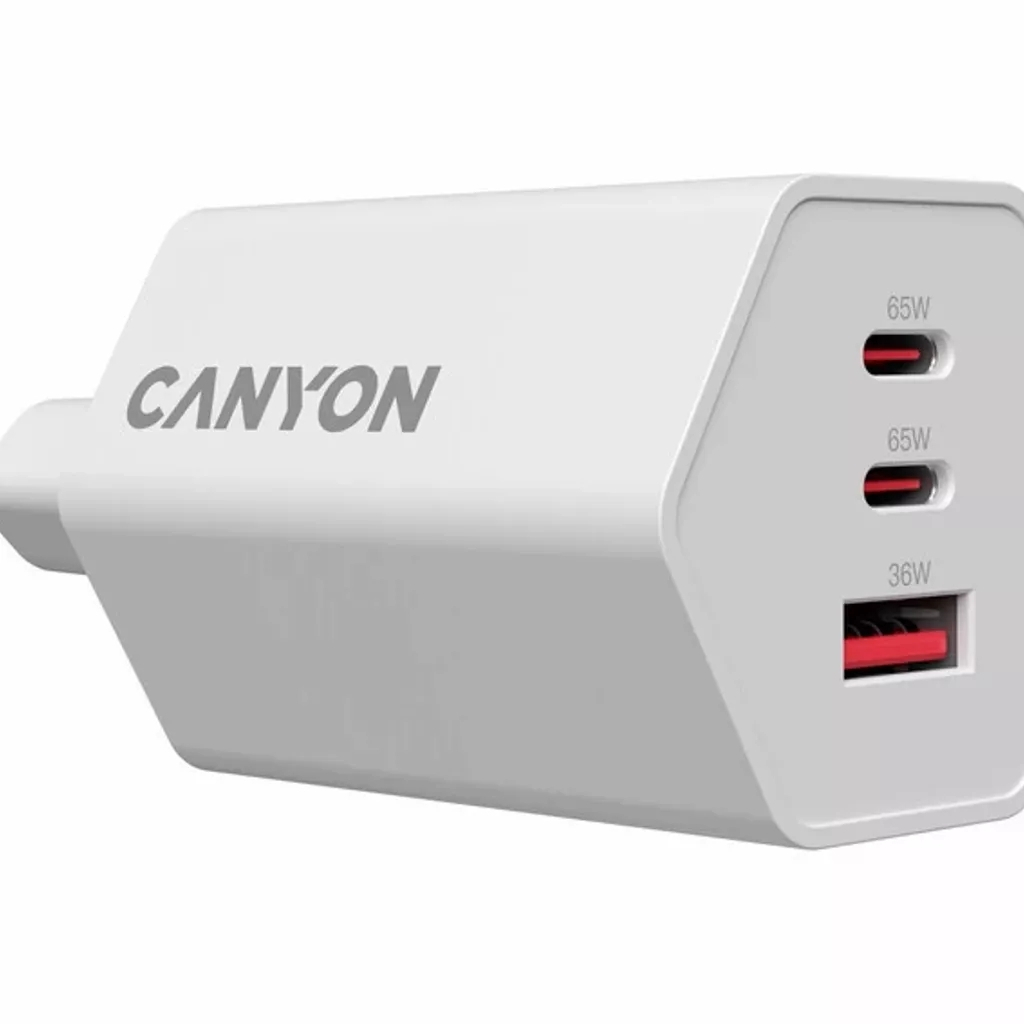 Зарядний пристрій Canyon HEXAGON 65 GaN 65W 2xPD 1xQC EU White (CND-CHAHEX65W) - зображення 5