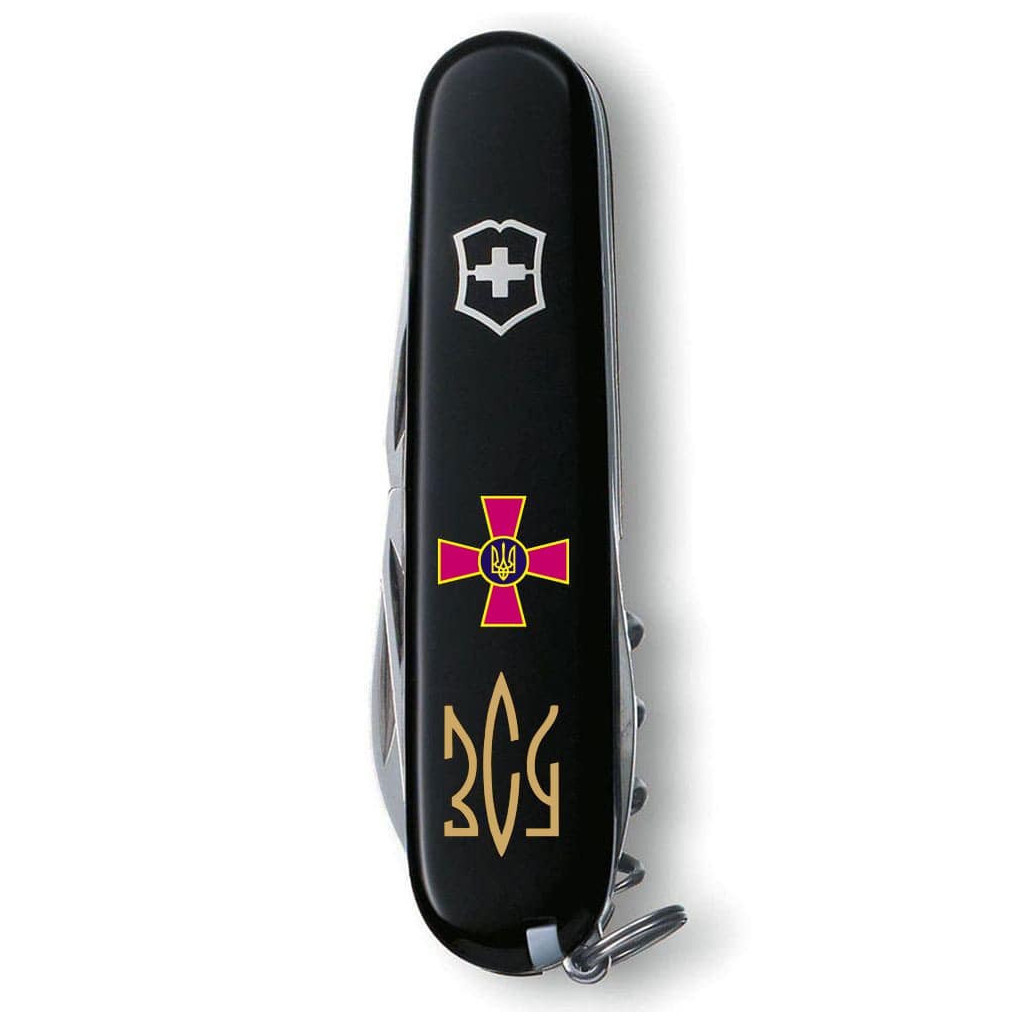 Ніж Victorinox Huntsman Army 91 мм Чорний Емблема ЗСУ + Тризуб ЗСУ золотий (1.3713.3_W1015u) - изображение 4
