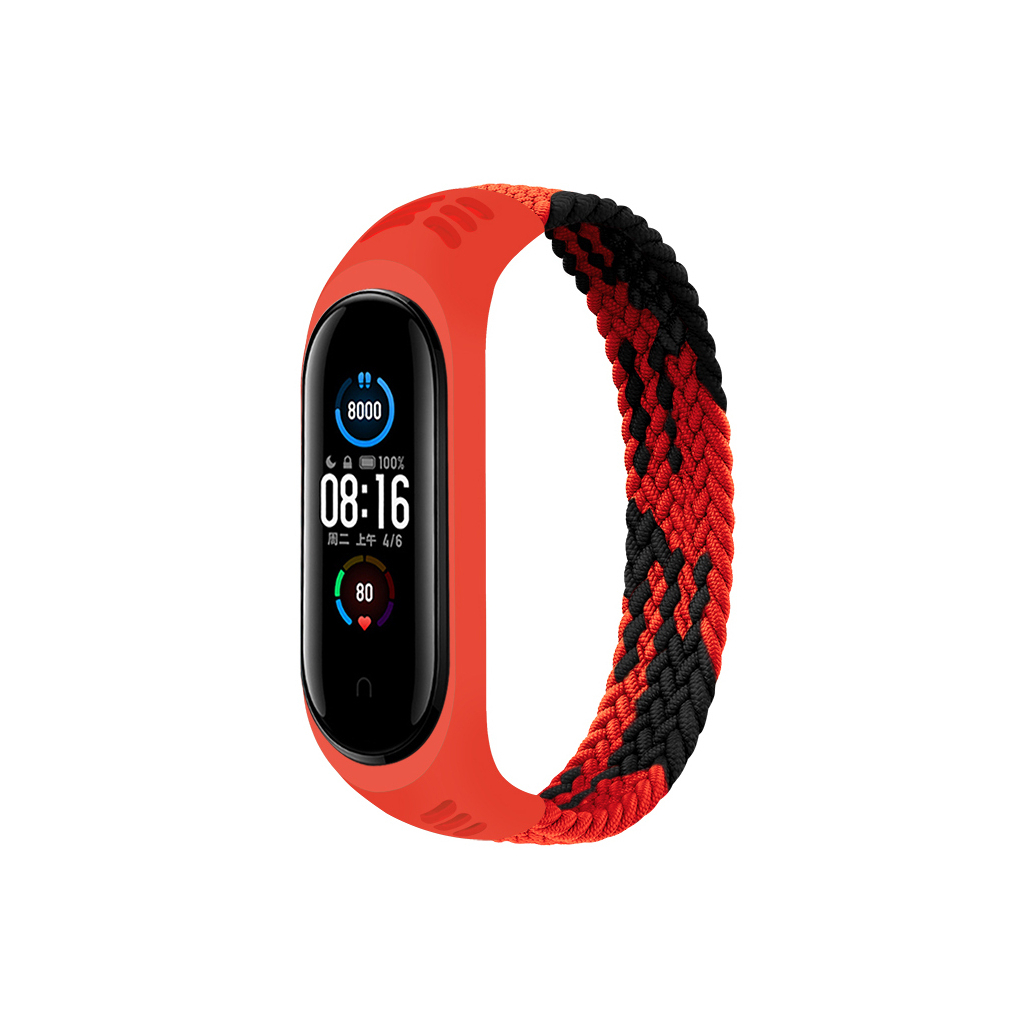 Ремінець до фітнес браслета BeCover Elastic Nylon Style для Xiaomi Mi Smart Band 5/6 (Size S) Black-Red (706135) - зображення 1