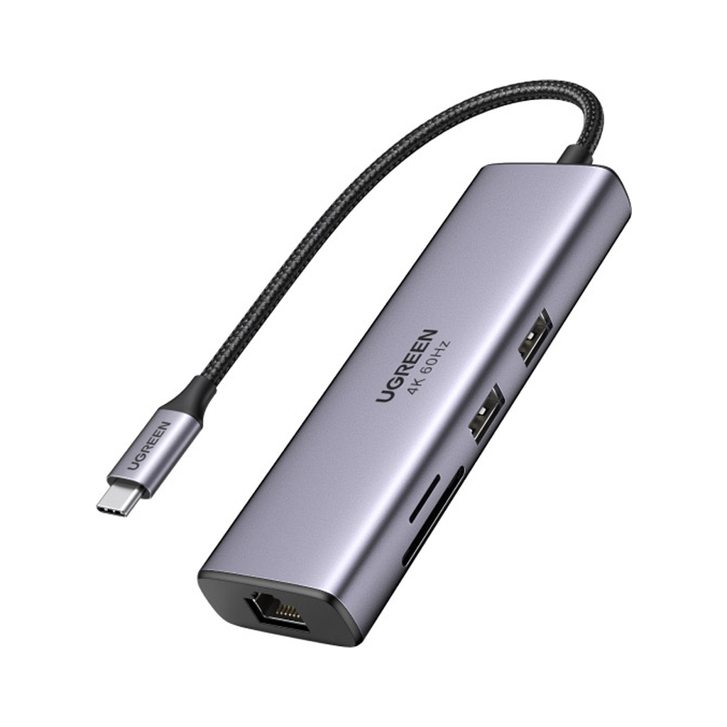 Концентратор Ugreen USB3.1 Type-C to HDMI/USB 3.0x2/RJ45/SD/TF/PD 100W CM512 (60515) - изображение 1