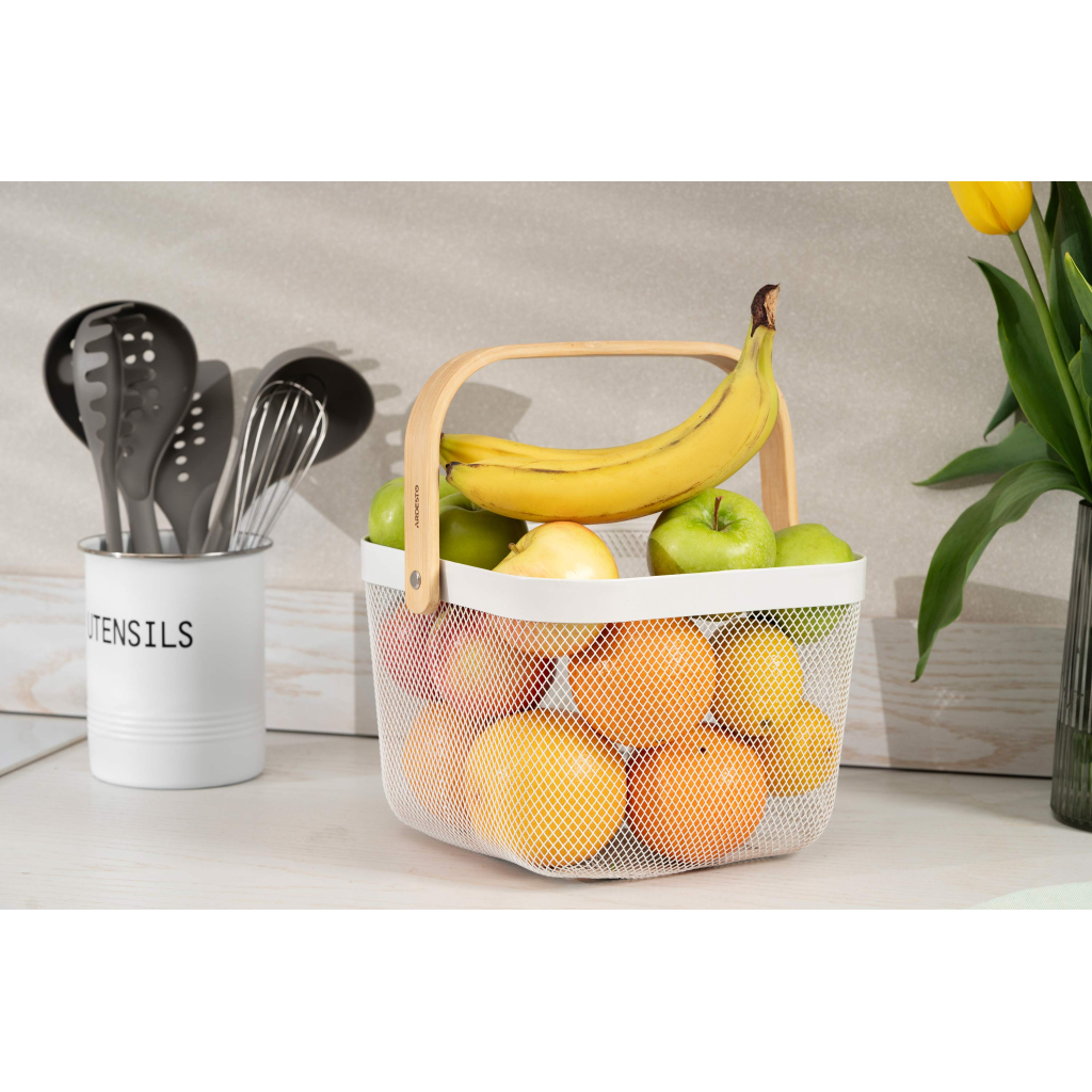 Фруктовниця Ardesto Midori з ручкою 25х24.5х18см, метал, дерево, білий (AR0901W) - зображення 2