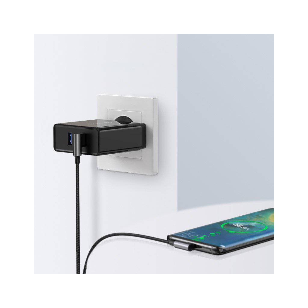 Дата кабель USB 2.0 AM to USB-C 0.5m 3A 90° corner US176 black Ugreen (20855) - зображення 4