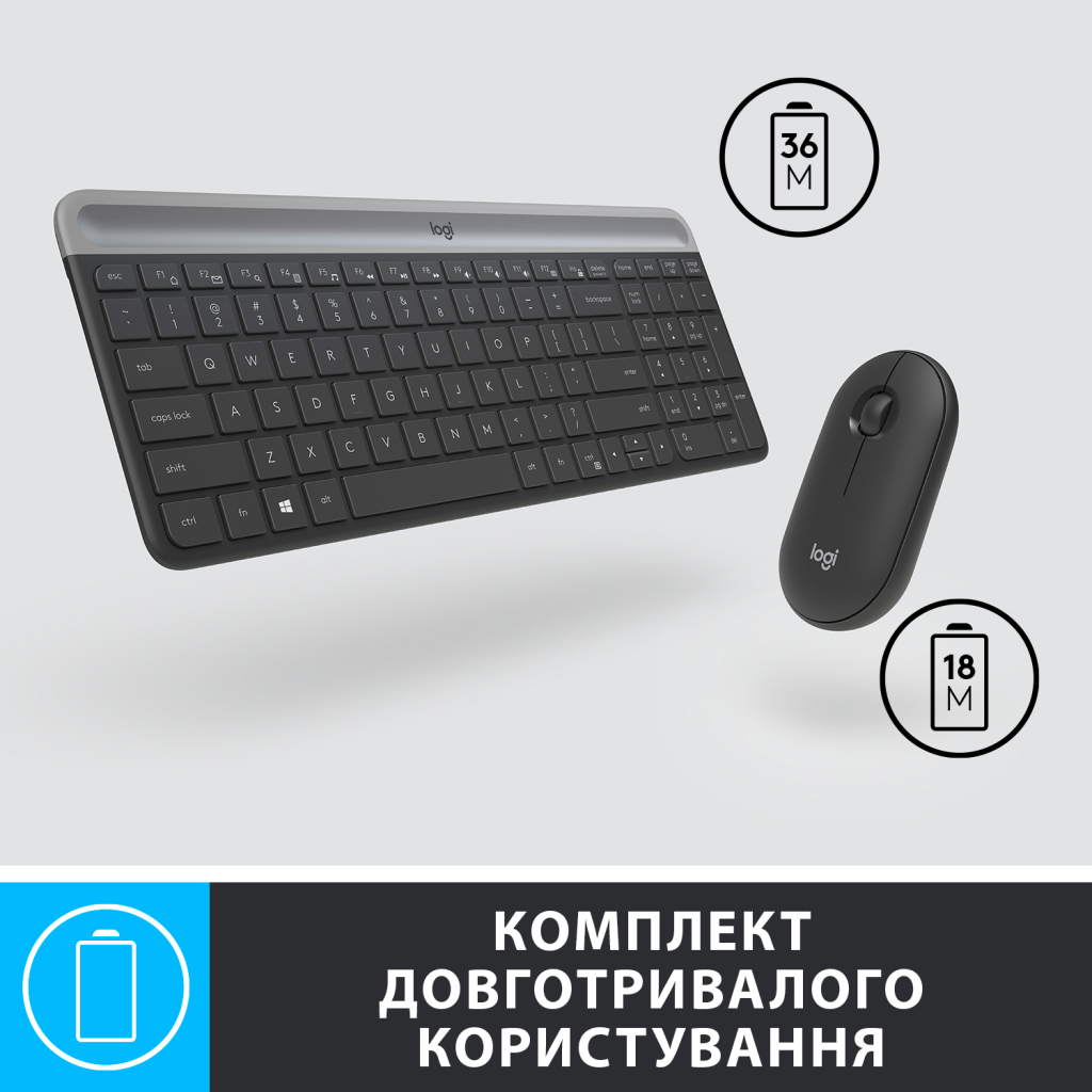 Комплект Logitech MK470 Slim Wireless UA Graphite (920-009204) - зображення 5
