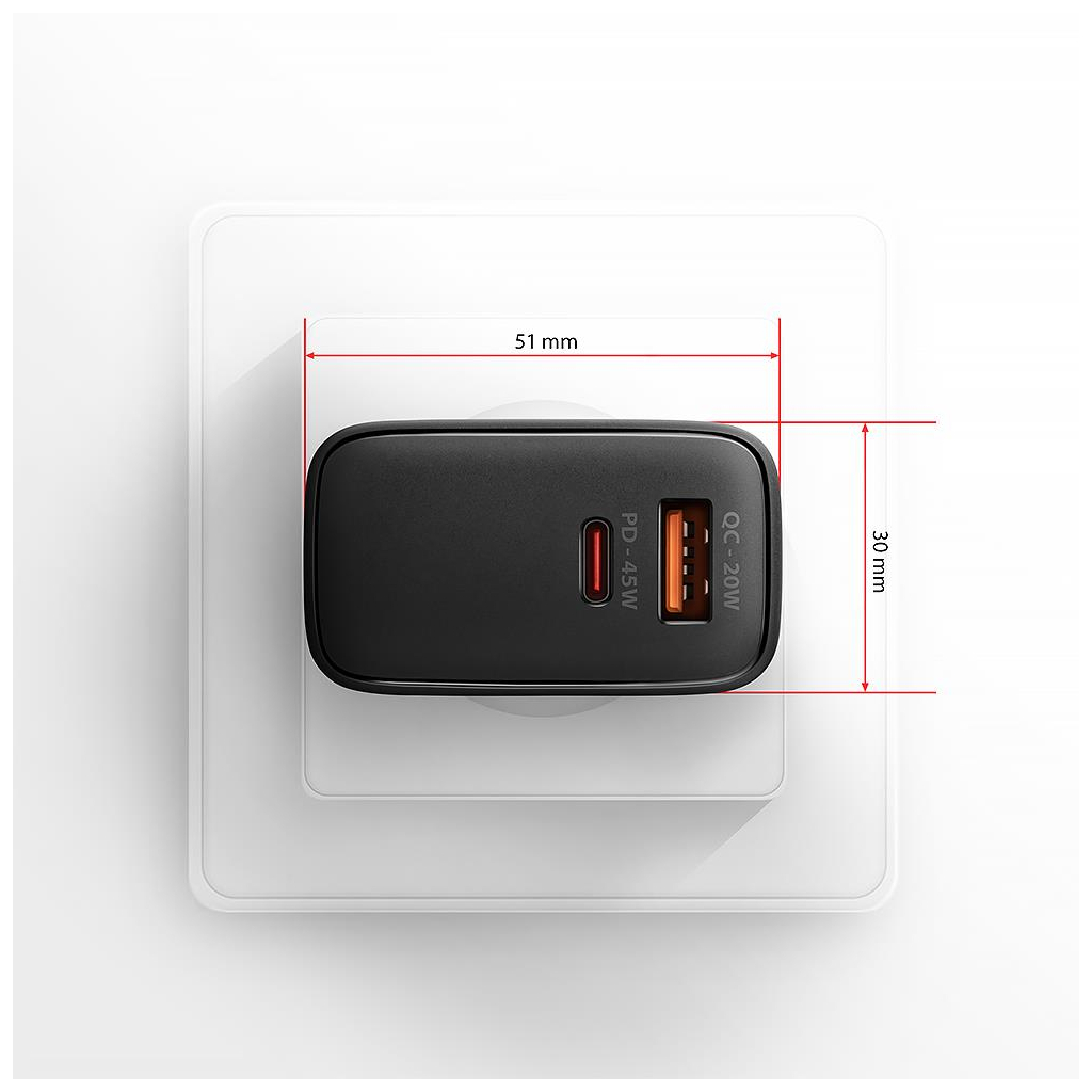 Зарядний пристрій AXAGON 1xUSB QC4.0 + 1xUSB-C PD45W PPS black (ACU-PQ45) - зображення 9