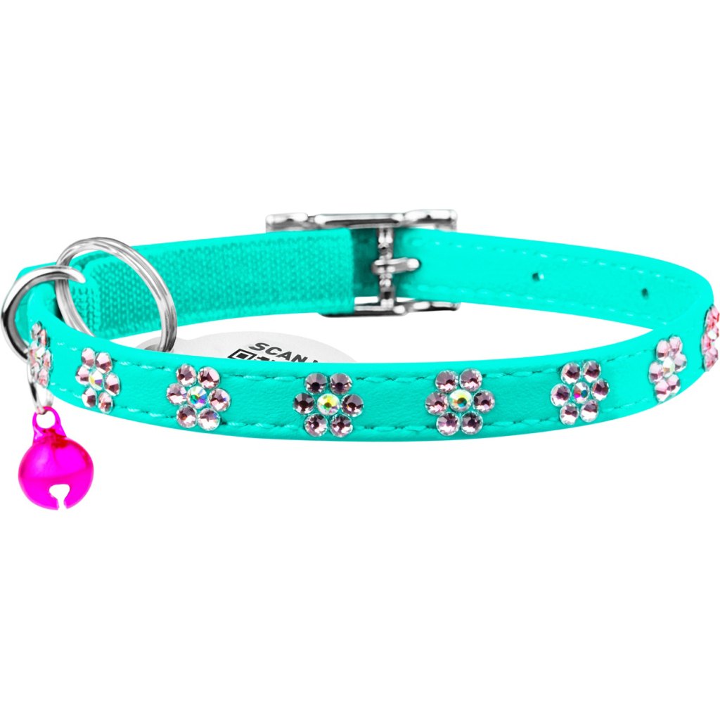 Нашийник для тварин WAUDOG GLAMOUR "Квіточка" з резинкою і стразами для кішок (ментоловий) (325513) - зображення 2