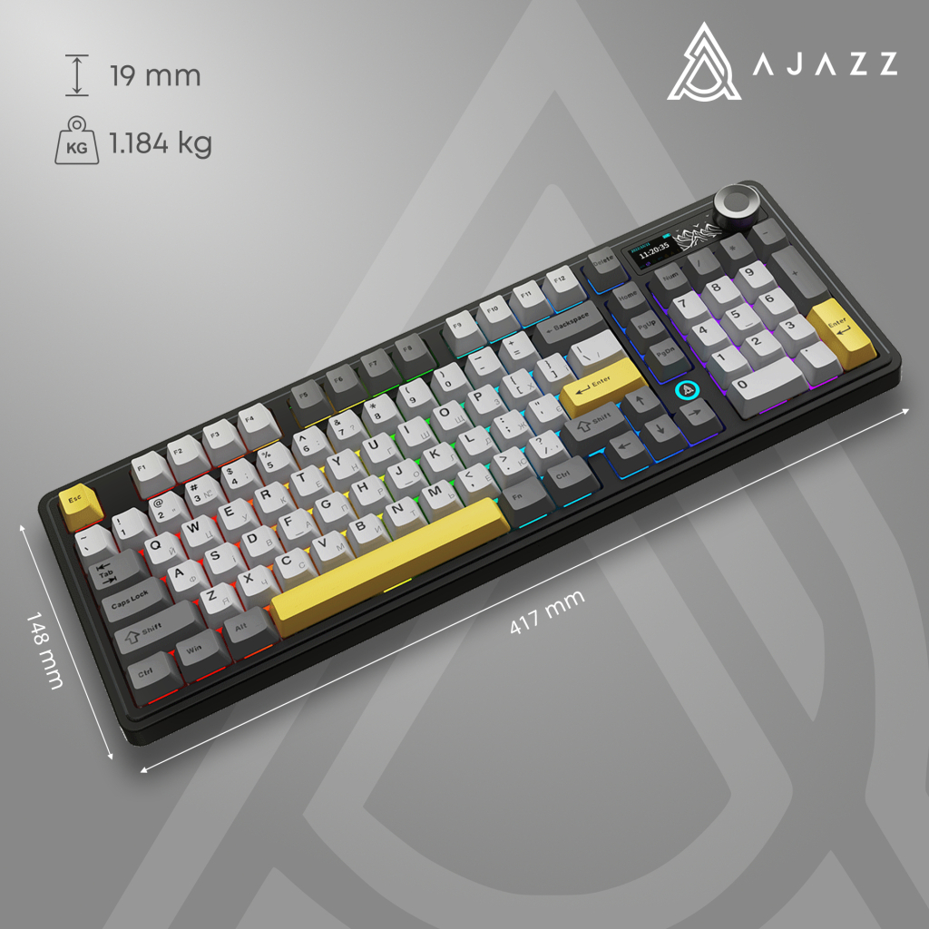 Клавіатура Ajazz AK980 V2 Gift Switch V2 Wireless/Bluetooth/USB UA Black/Grey/Yellow (AK980-V2-G-BGY) - изображение 17
