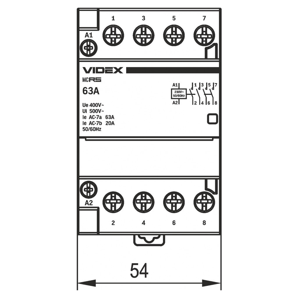 Контактор Videx 4п 63А 4НВ VF-RS-MC4O-63 RESIST - зображення 5