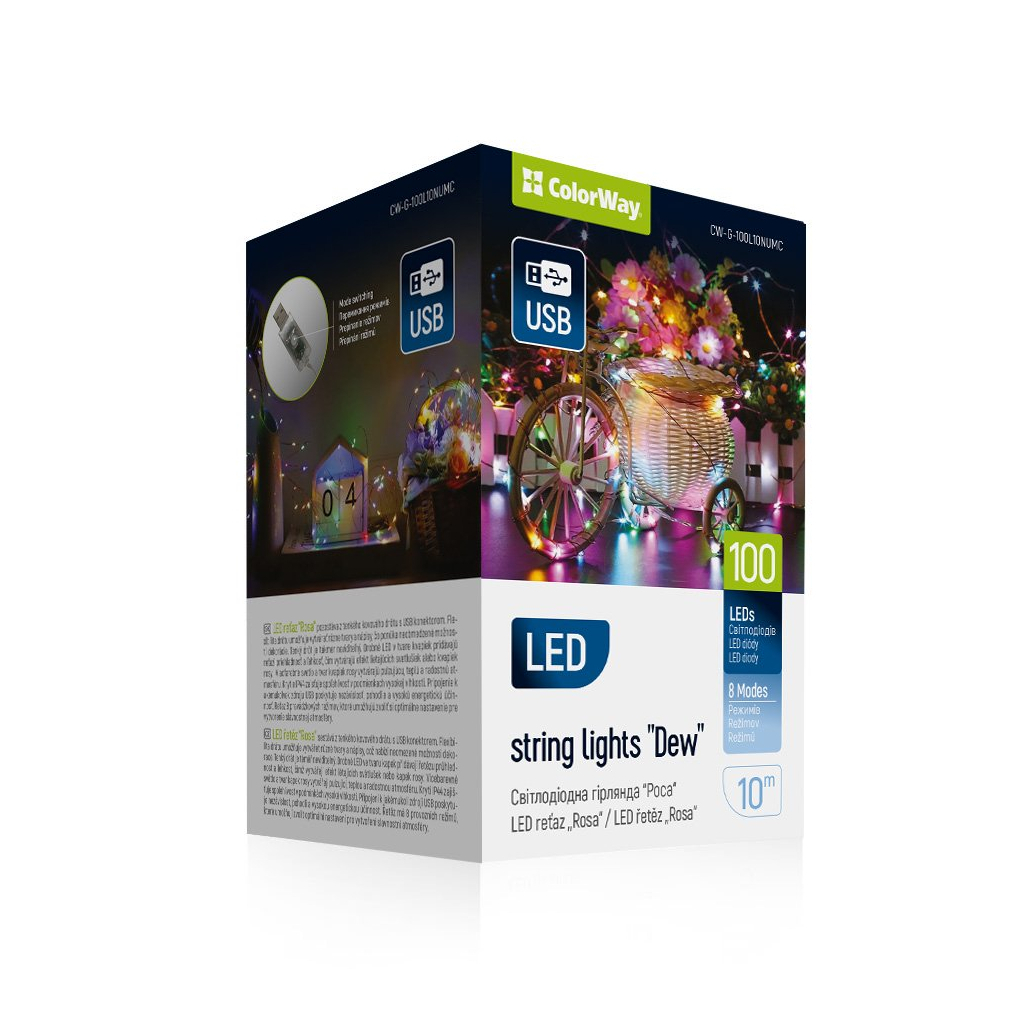 Гірлянда ColorWay Роса LED 100 10 м 8 функцій різнокольорова USB (CW-G-100L10NUMC) - зображення 1