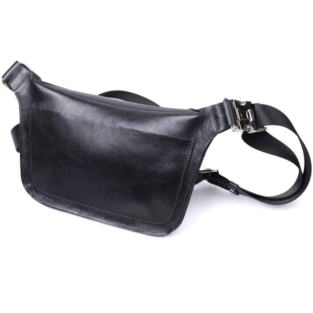 Сумка Grande Pelle Шкіряна бананка унісекс Чорна (22813) - зображення 2