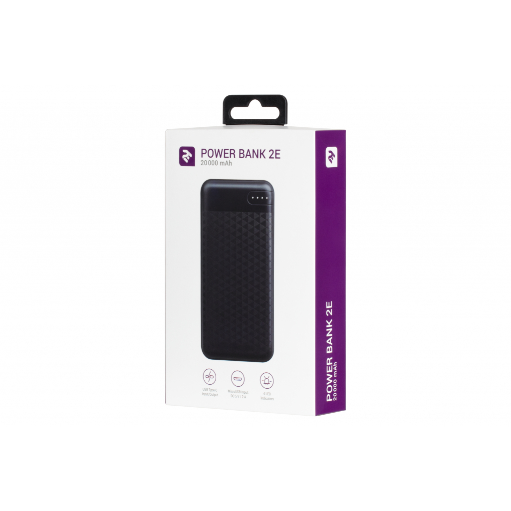 Батарея універсальна 2E 20000mAh, DC 5V, 2.1A, Type-C, MicroUSB, USB-А, black (2E-PB2004-BLACK) - зображення 3