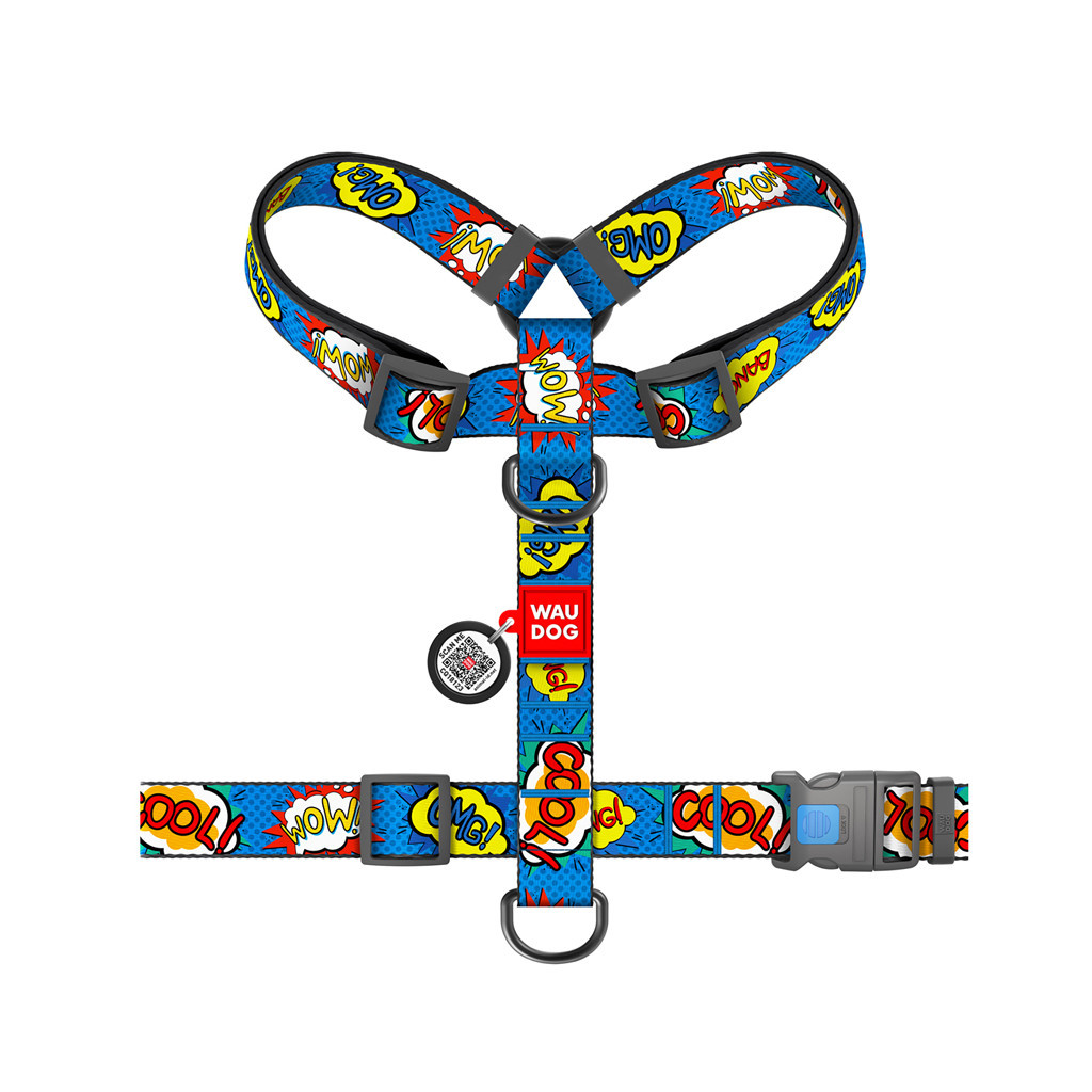 Шлея для собак WAUDOG Nylon анатомічна H-подібна з QR-паспортом "ВАУ" пластиковий фастекс XL (323-0087) - зображення 2