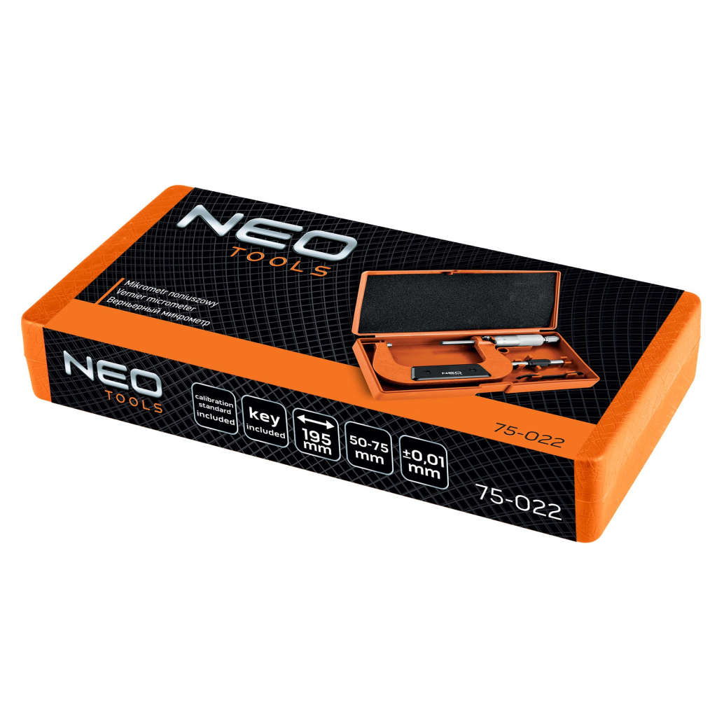 Мікрометр Neo Tools з верн'єром 50-75 мм, ±0.01 мм/м (75-022) - зображення 9