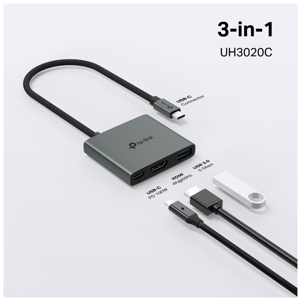 Концентратор TP-Link USB-C 3-in-1 1xUSB 3.0 + 1xUSB-C PD 100W + 1xHDMI (UH3020C) - изображение 10
