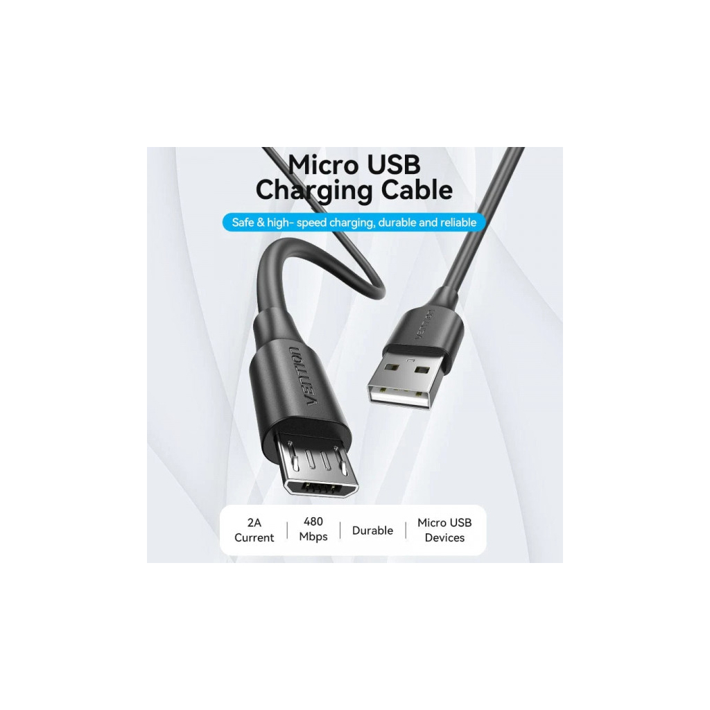 Дата кабель USB 2.0 AM to Micro 5P 2.0m black VENTION (CTIBH) - зображення 5