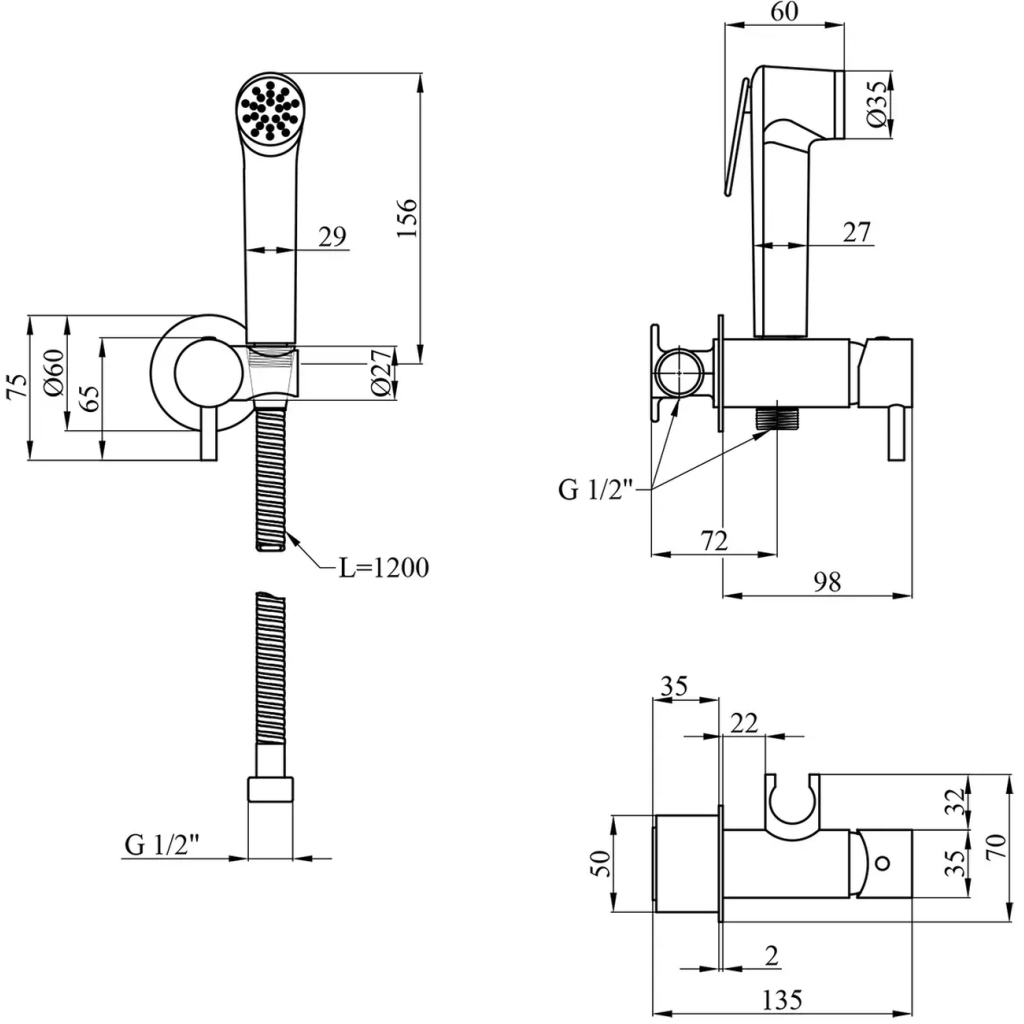 Душовий гарнітур Kroner Armada-W063 + змішувач Armada-W010 + змішувач Bidet-C082 (CVS30213) - зображення 12