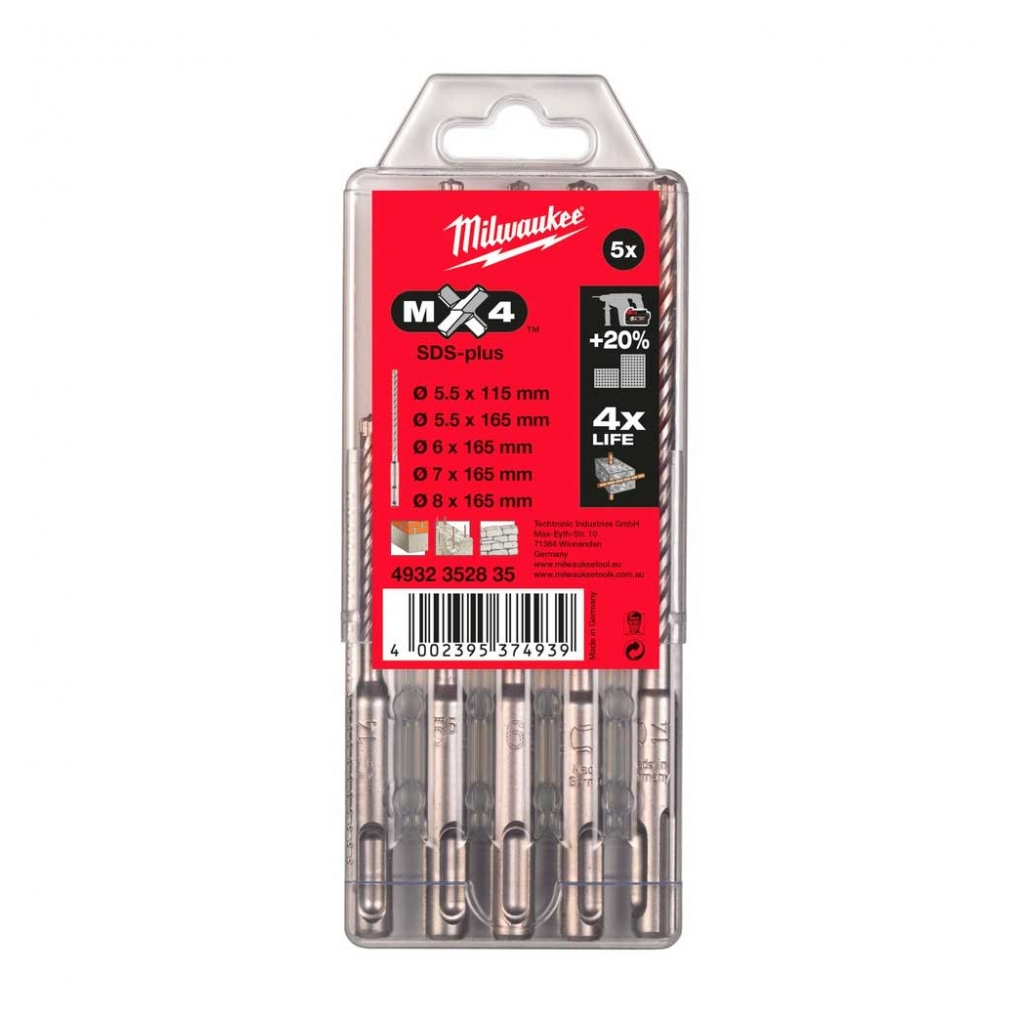 Набір бурів Milwaukee SDS-PLUS з 4-ма ріжучими кромками (4932352835) - изображение 2