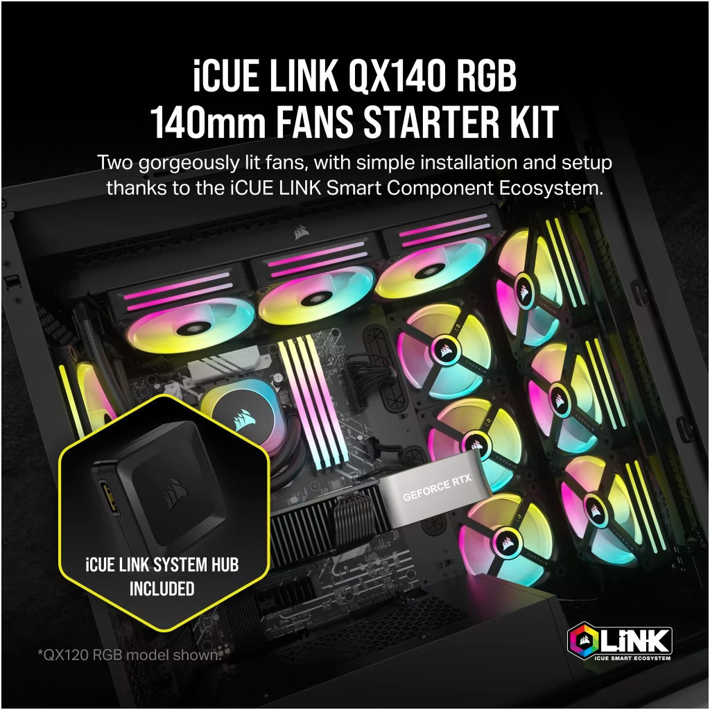 Кулер до корпусу Corsair iCUE Link QX140 RGB PWM PC Fans Starter Kit with iCUE LINK System Hub (CO-9051004-WW) - зображення 10