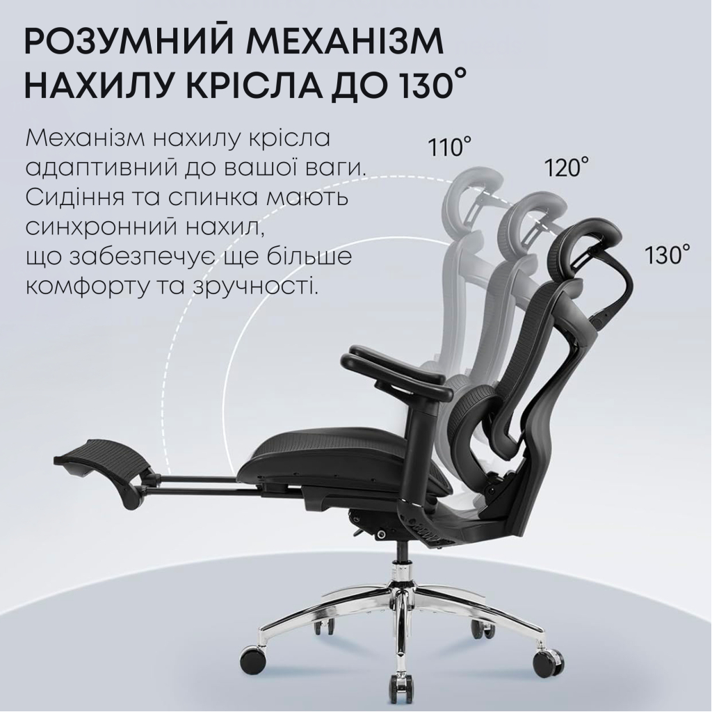 Офісне крісло Sihoo з підставкою для ніг DORO C300L Mesh Black with footrest (DORO-C300L-A3-101-JT) - picture 8