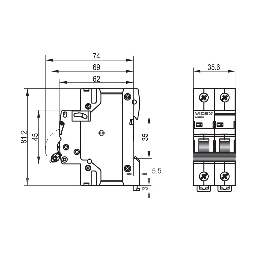 Автоматичний вимикач Videx RS6 RESIST 2п 50А 6кА С (VF-RS6-AV2C50) - зображення 4