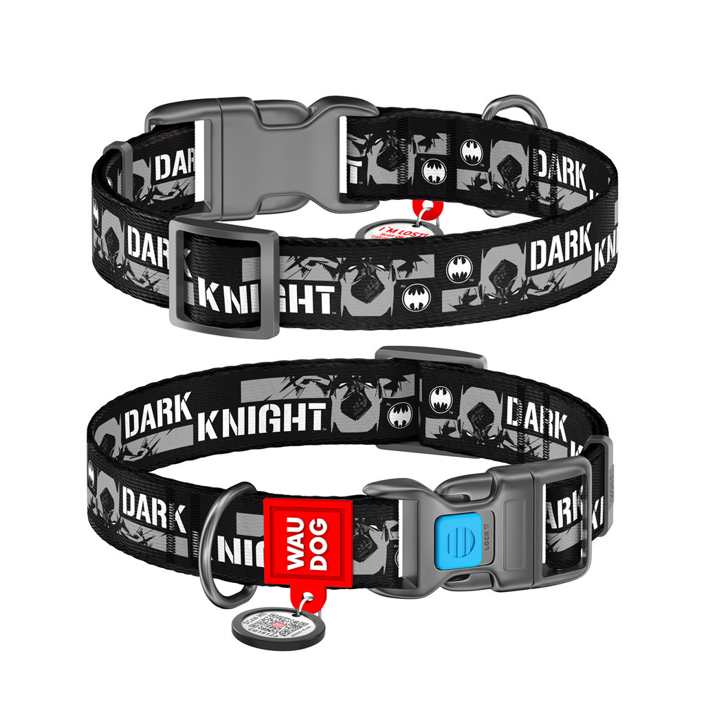 Нашийник для тварин WAUDOG Nylon з QR паспортом "Темний лицар" пластиковий фастекс XXL (284-2011) - зображення 1