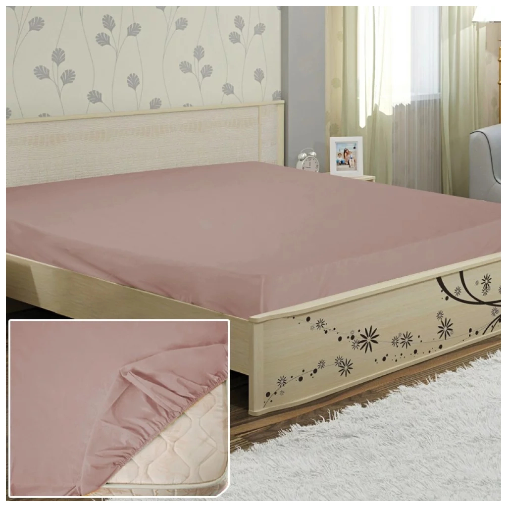 Простирадло Ярослав на гумці бязь 01 бежево-сливове 200х160х20 (38165) - зображення 1