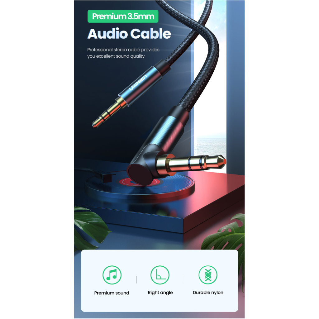 Кабель мультимедійний 3.5mm M to 3.5mm M 1.5m 90° corner AV112 blue Ugreen (60180) - picture 2