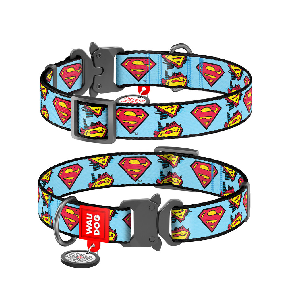 Нашийник для тварин WAUDOG Nylon з QR паспортом "Супермен" металічна пряжка-фастекс XL (0026-2005) - зображення 1