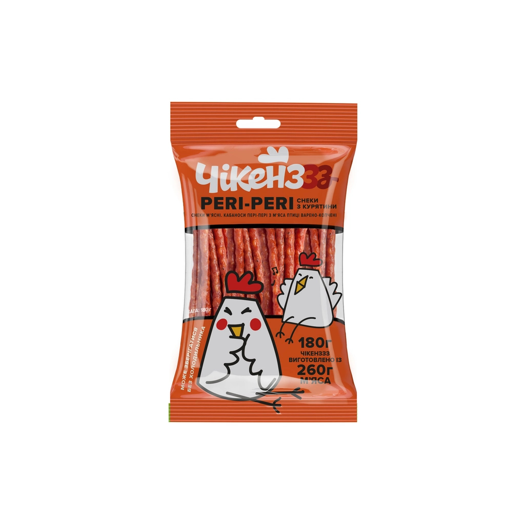Мʼясні снеки Чікенzzz Кабаноси Peri-Peri з м'яса птиці 180 г (4820247143171) - изображение 1