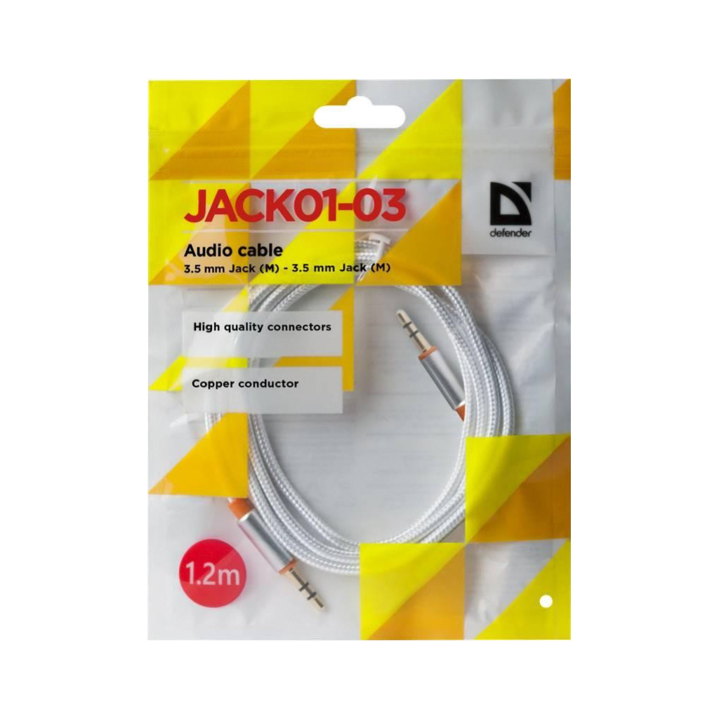 Кабель мультимедійний AUX Audio 3.5mm M/M 1.2m JACK01-03 white Defender (87513) - изображение 3