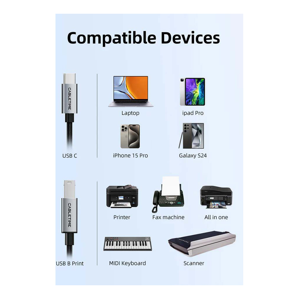 Кабель для принтера USB-C 2.0 to BM 2.0m Cabletime (CA915774) - изображение 8