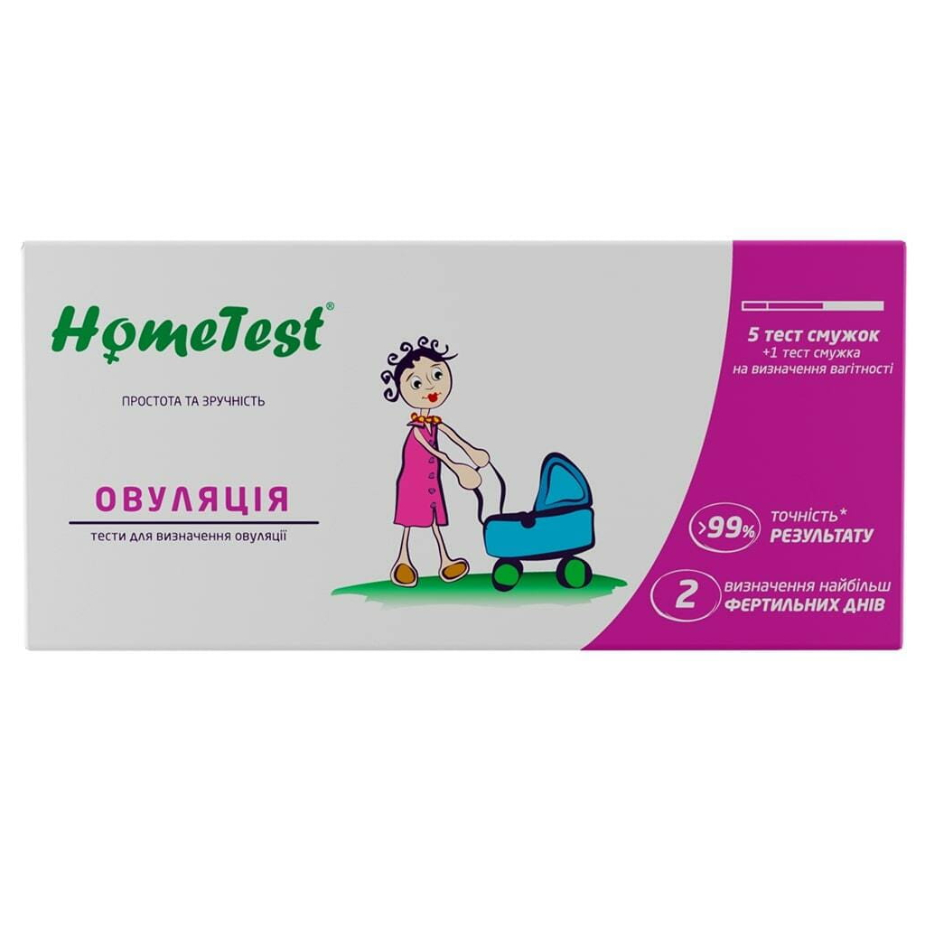 Тест на овуляцію HomeTest 5 шт. + для визначення вагітності 1 шт. (7640162329682/6941298300028) - изображение 1