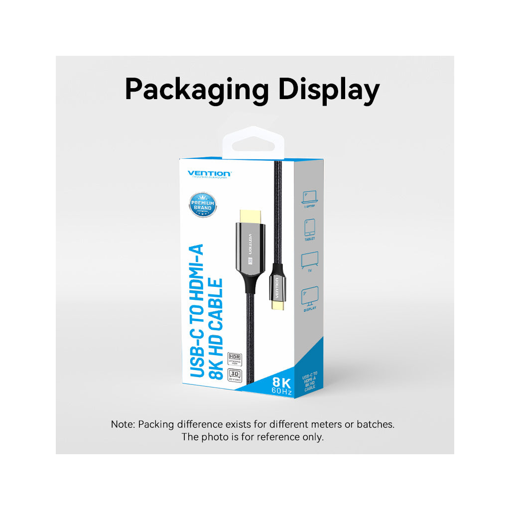 Кабель мультимедійний USB-C 3.1 to HDMI 1.8m 8K 60 Гц Zinc Alloy TPE Black Vention (CRCBAC) - зображення 8