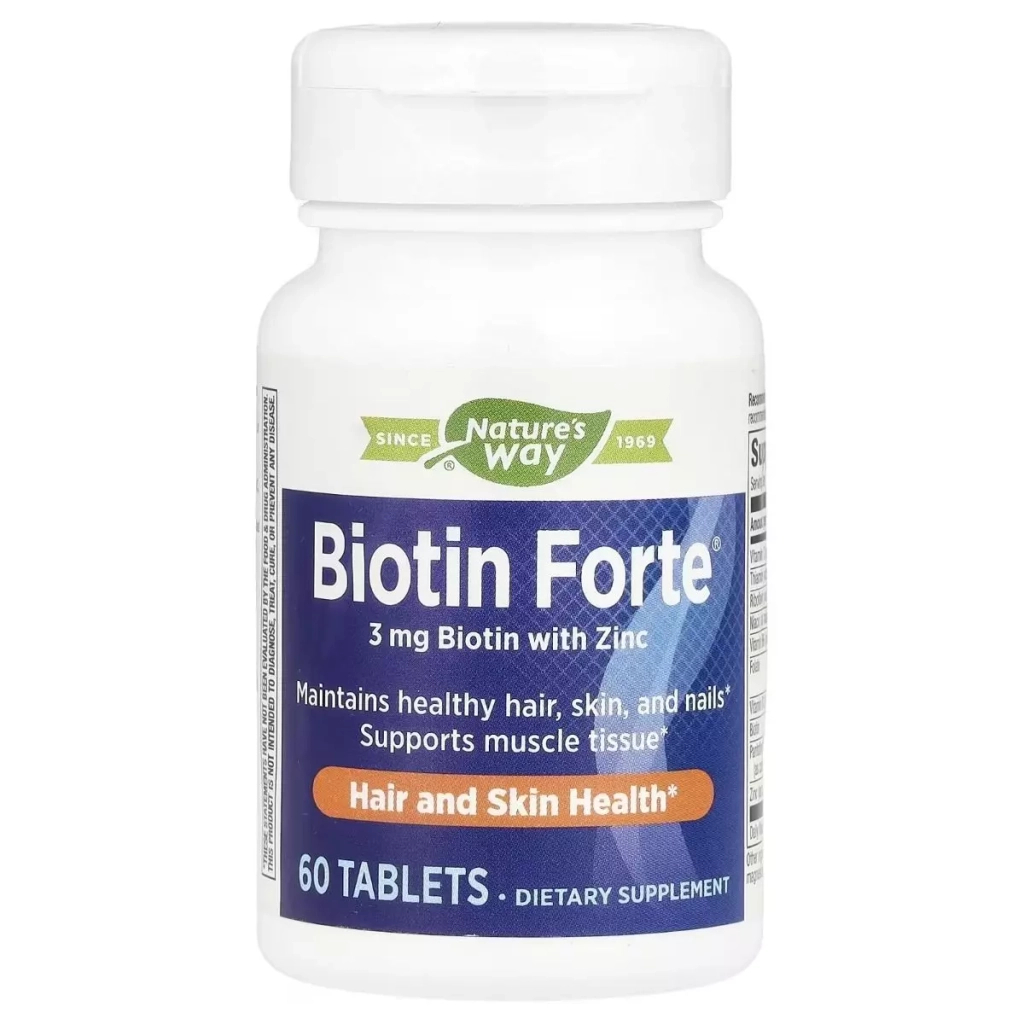 Вітамін Nature's Way Біотин-форте з цинком, 3 мг, Biotin Forte with Zinc, 60 таблеток (EMT-10981) - зображення 1