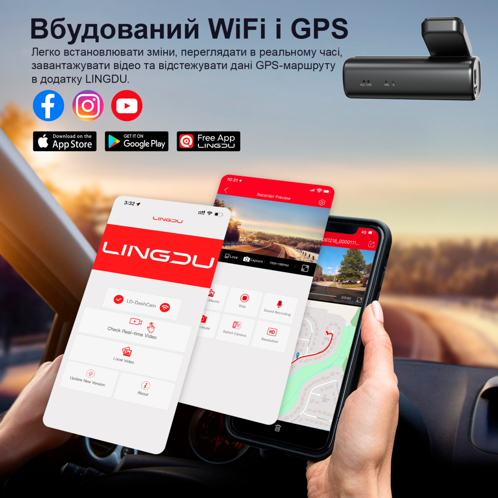 Відеореєстратор LINGDU Dash Cam LD01 + Micro SD 64GB - зображення 4