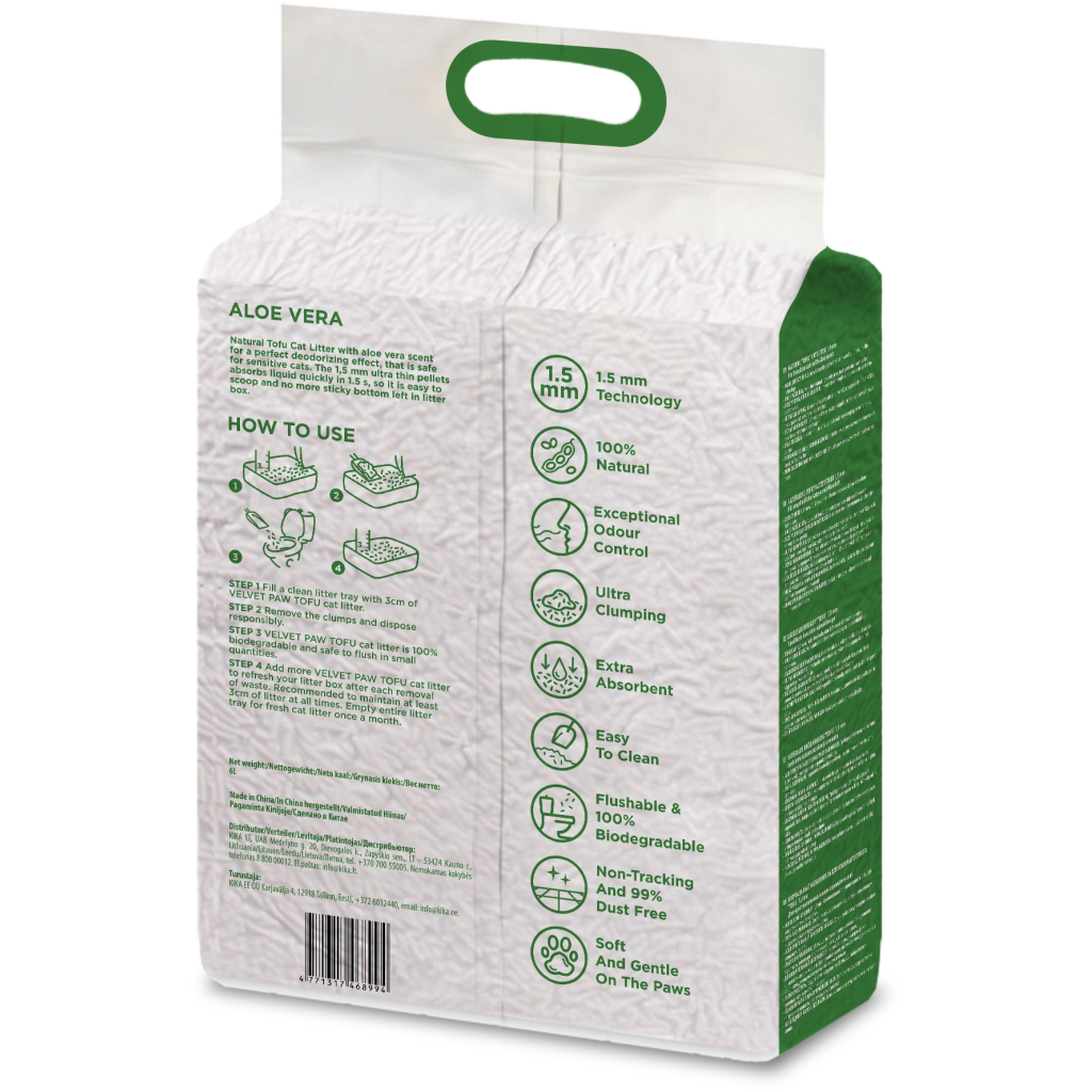 Наповнювач для туалету Velvet Paw TOFU схильних до алергії, з екстрактом алое вера (1.5 мм) 2.6 кг (TOF46899) - изображение 2